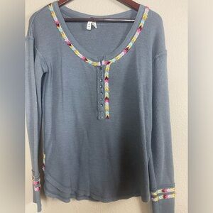 Free People size small gray waffle weave scoop neck top